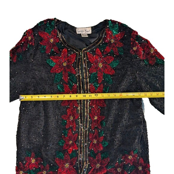 Laurence Kazar Sequin Beaded Embellished Christmas Poinsettia Sweater 2X Jacket - Picture 6 of 8